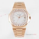 (PPF) V4 Version - Swiss Replica Patek Philippe Nautilus Rose Gold Diamond Bezel Watch For Men